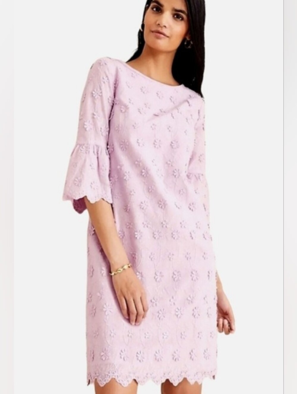 Ann Taylor Lilac Embroidered Daisy Flower Cotton Sheath Dress Sz 12 Petite NWT